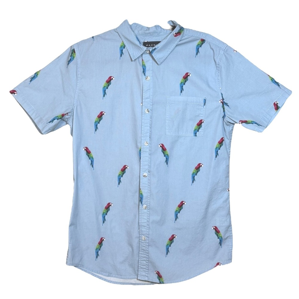 Pacsun Los Angeles Men's Lt Blue Parrot Short Sleeve Button-Up Size Medium EUC